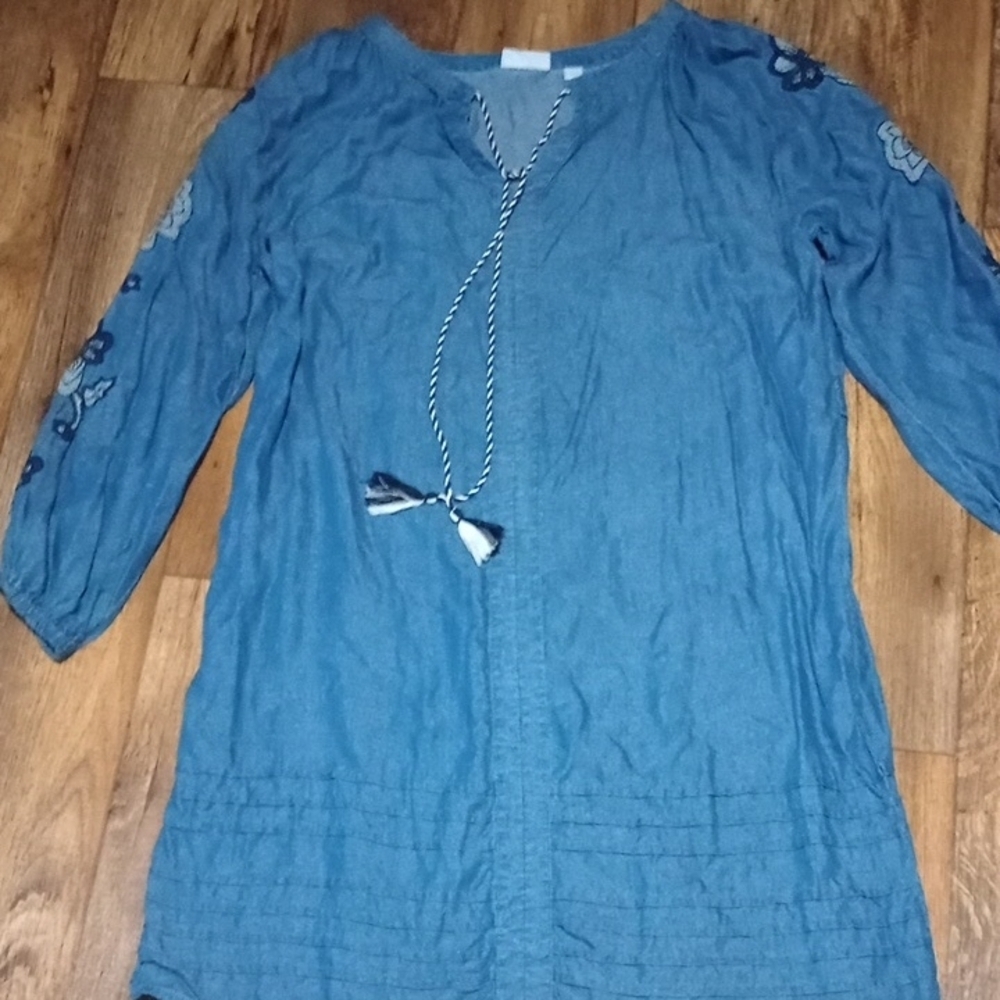 New York & Company Denim Blue Tunic Dress With Tie Front